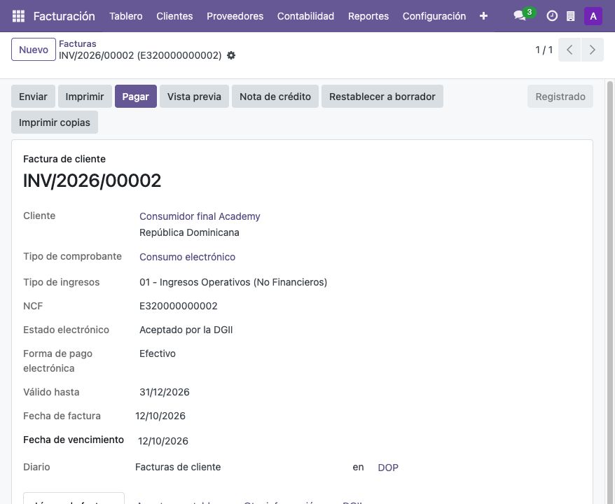 La factura electrónica aparece aceptada por la DGII.